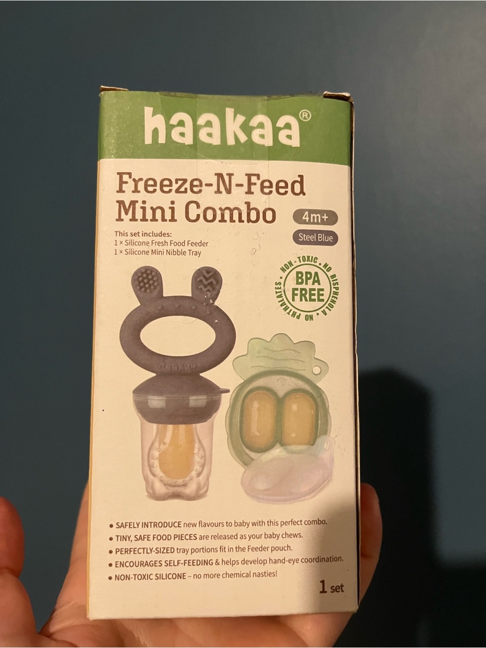 Aakaa Steel Blue Silicone Freeze-N-Feed Mini Combo
